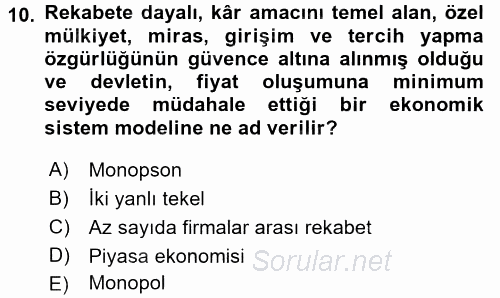 İktisadi Düşünceler Tarihi 2017 - 2018 Ara Sınavı 10.Soru