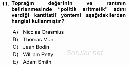 İktisadi Düşünceler Tarihi 2017 - 2018 Ara Sınavı 11.Soru