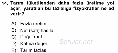 İktisadi Düşünceler Tarihi 2017 - 2018 Ara Sınavı 14.Soru