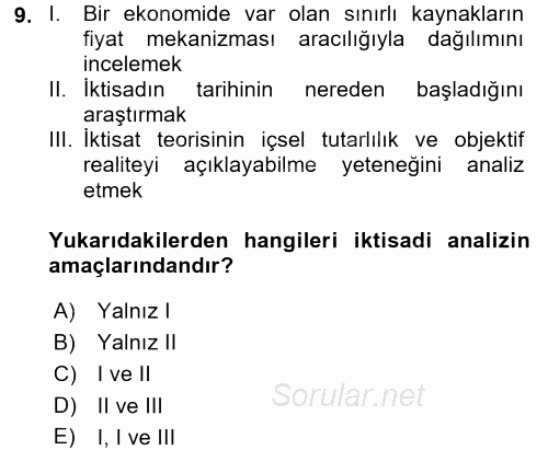 İktisadi Düşünceler Tarihi 2017 - 2018 Ara Sınavı 9.Soru