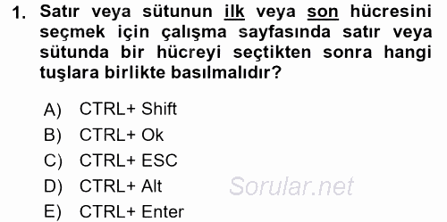 İşlem Tabloları 2016 - 2017 Ara Sınavı 1.Soru