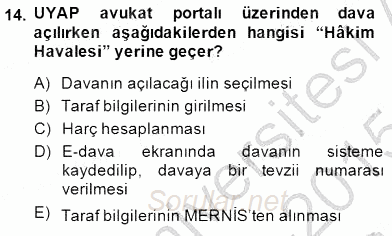 Ulusal Yargı Ağı Projesi 1 2014 - 2015 Ara Sınavı 14.Soru