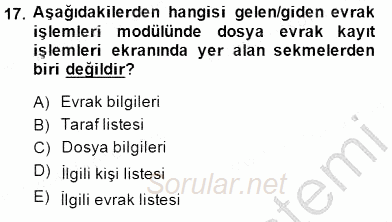 Ulusal Yargı Ağı Projesi 1 2014 - 2015 Ara Sınavı 17.Soru