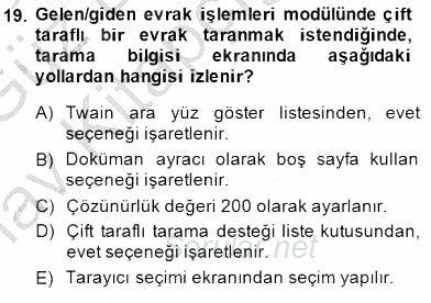 Ulusal Yargı Ağı Projesi 1 2014 - 2015 Ara Sınavı 19.Soru