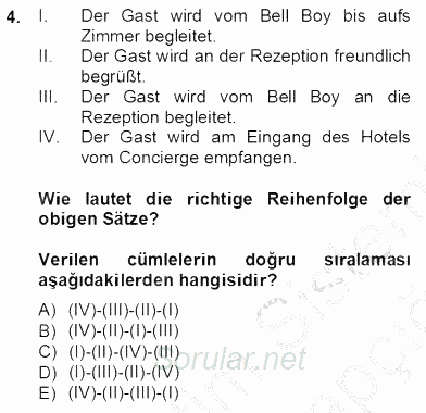 Turizm İçin Almanca 1 2013 - 2014 Tek Ders Sınavı 4.Soru