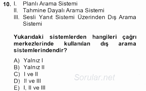 Çağrı Merkezi Yönetimi 2 2014 - 2015 Ara Sınavı 10.Soru