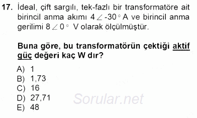 Güç Sistemleri Analizi 2012 - 2013 Ara Sınavı 17.Soru