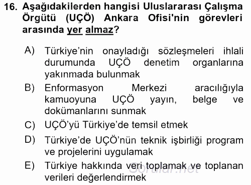 Uluslararası Sosyal Politika 2017 - 2018 3 Ders Sınavı 16.Soru