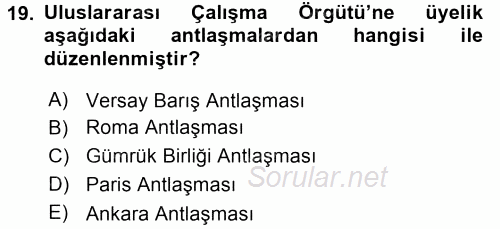 Uluslararası Sosyal Politika 2017 - 2018 3 Ders Sınavı 19.Soru