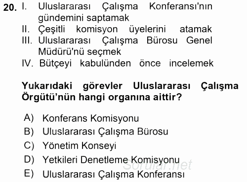 Uluslararası Sosyal Politika 2017 - 2018 3 Ders Sınavı 20.Soru