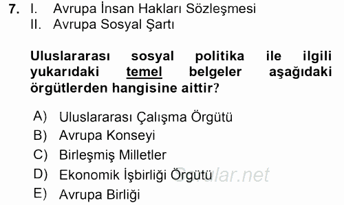 Uluslararası Sosyal Politika 2017 - 2018 3 Ders Sınavı 7.Soru