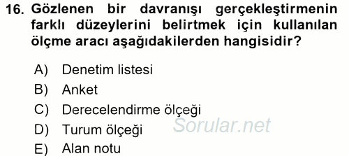 Acil Durum ve Afet Farkındalık Eğitimi 2017 - 2018 Dönem Sonu Sınavı 16.Soru