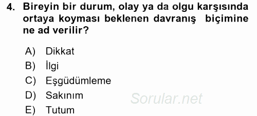 Acil Durum ve Afet Farkındalık Eğitimi 2017 - 2018 Dönem Sonu Sınavı 4.Soru