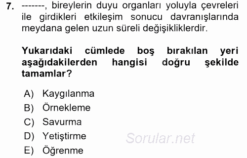 Acil Durum ve Afet Farkındalık Eğitimi 2017 - 2018 Dönem Sonu Sınavı 7.Soru