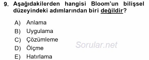 Acil Durum ve Afet Farkındalık Eğitimi 2017 - 2018 Dönem Sonu Sınavı 9.Soru