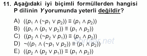 Sembolik Mantık 2012 - 2013 Ara Sınavı 11.Soru