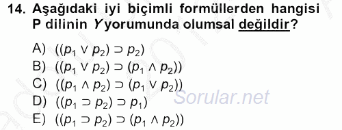 Sembolik Mantık 2012 - 2013 Ara Sınavı 14.Soru