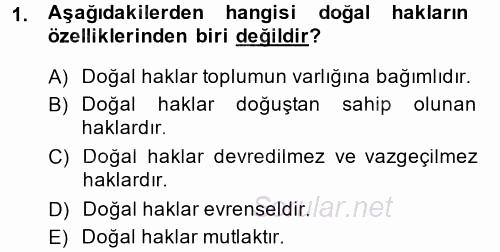 İnsan Hakları ve Demokratikleşme Süreci 2014 - 2015 Ara Sınavı 1.Soru