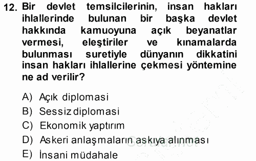 İnsan Hakları ve Demokratikleşme Süreci 2014 - 2015 Ara Sınavı 12.Soru