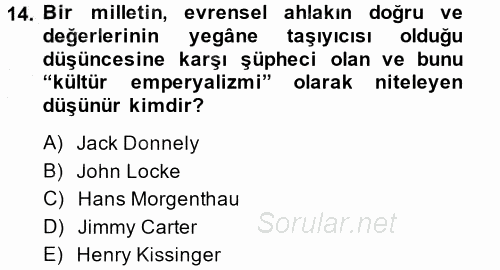İnsan Hakları ve Demokratikleşme Süreci 2014 - 2015 Ara Sınavı 14.Soru