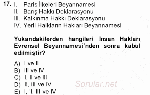 İnsan Hakları ve Demokratikleşme Süreci 2014 - 2015 Ara Sınavı 17.Soru