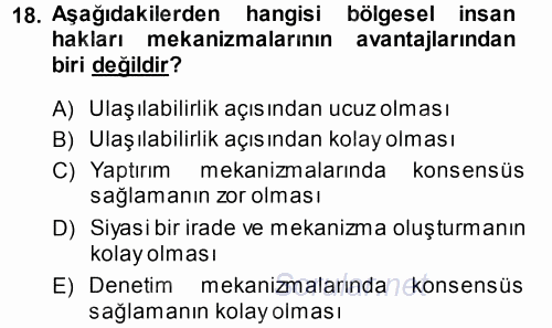 İnsan Hakları ve Demokratikleşme Süreci 2014 - 2015 Ara Sınavı 18.Soru
