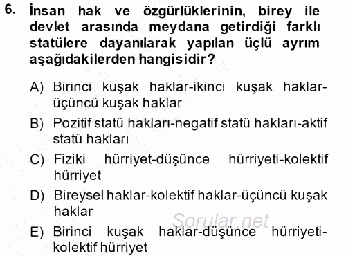 İnsan Hakları ve Demokratikleşme Süreci 2014 - 2015 Ara Sınavı 6.Soru