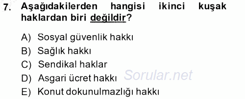 İnsan Hakları ve Demokratikleşme Süreci 2014 - 2015 Ara Sınavı 7.Soru