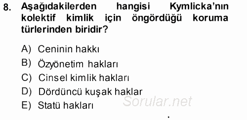 İnsan Hakları ve Demokratikleşme Süreci 2014 - 2015 Ara Sınavı 8.Soru