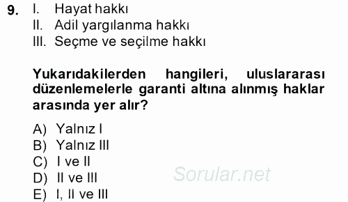 İnsan Hakları ve Demokratikleşme Süreci 2014 - 2015 Ara Sınavı 9.Soru