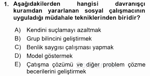 Sosyal Hizmet Uygulamaları 2016 - 2017 Dönem Sonu Sınavı 1.Soru