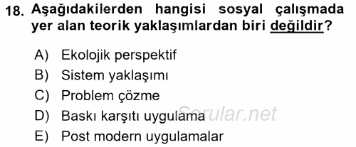 Sosyal Hizmet Uygulamaları 2016 - 2017 Dönem Sonu Sınavı 18.Soru
