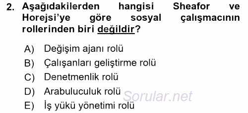 Sosyal Hizmet Uygulamaları 2016 - 2017 Dönem Sonu Sınavı 2.Soru