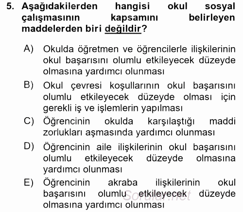 Sosyal Hizmet Uygulamaları 2016 - 2017 Dönem Sonu Sınavı 5.Soru