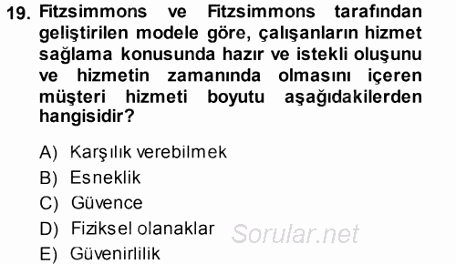 Satış Teknikleri 2014 - 2015 Tek Ders Sınavı 19.Soru