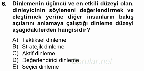 Satış Teknikleri 2014 - 2015 Tek Ders Sınavı 6.Soru