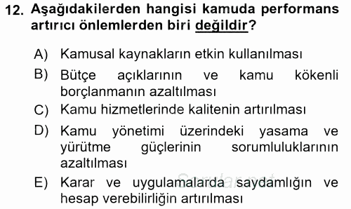 Kamu Yönetiminde Çağdaş Yaklaşımlar 2015 - 2016 Ara Sınavı 12.Soru