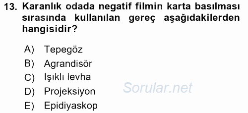 Temel Fotoğrafçılık 2017 - 2018 3 Ders Sınavı 13.Soru