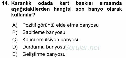 Temel Fotoğrafçılık 2017 - 2018 3 Ders Sınavı 14.Soru