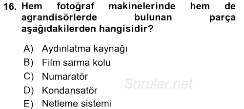 Temel Fotoğrafçılık 2017 - 2018 3 Ders Sınavı 16.Soru