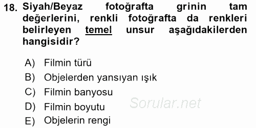 Temel Fotoğrafçılık 2017 - 2018 3 Ders Sınavı 18.Soru