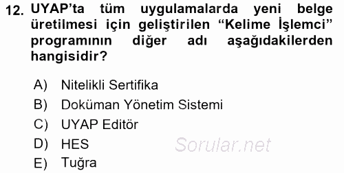 Ulusal Yargı Ağı Projesi 1 2016 - 2017 Ara Sınavı 12.Soru