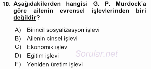 Sosyolojiye Giriş 2015 - 2016 Dönem Sonu Sınavı 10.Soru