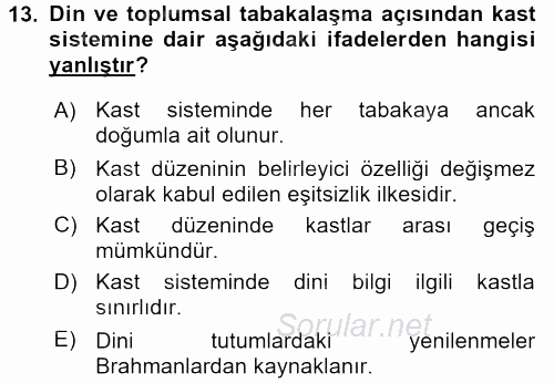 Sosyolojiye Giriş 2015 - 2016 Dönem Sonu Sınavı 13.Soru