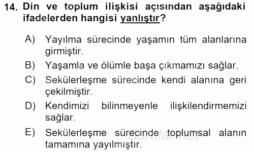 Sosyolojiye Giriş 2015 - 2016 Dönem Sonu Sınavı 14.Soru