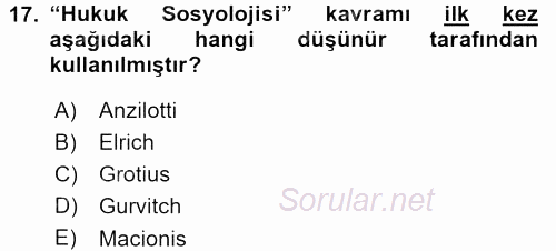 Sosyolojiye Giriş 2015 - 2016 Dönem Sonu Sınavı 17.Soru