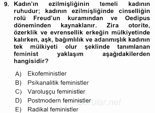 Sosyolojiye Giriş 2015 - 2016 Dönem Sonu Sınavı 9.Soru