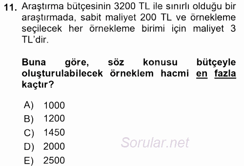 İstatistik 2016 - 2017 Dönem Sonu Sınavı 11.Soru