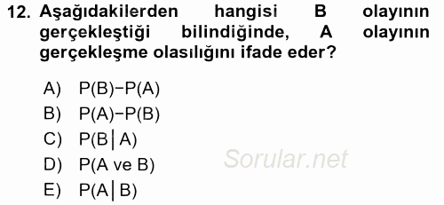 İstatistik 2016 - 2017 Dönem Sonu Sınavı 12.Soru