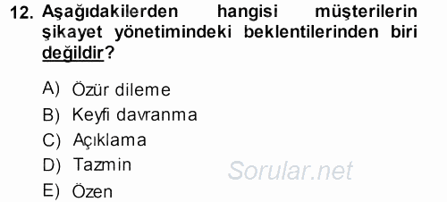 Perakendecilikte Müşteri İlişkileri Yönetimi 2013 - 2014 Dönem Sonu Sınavı 12.Soru
